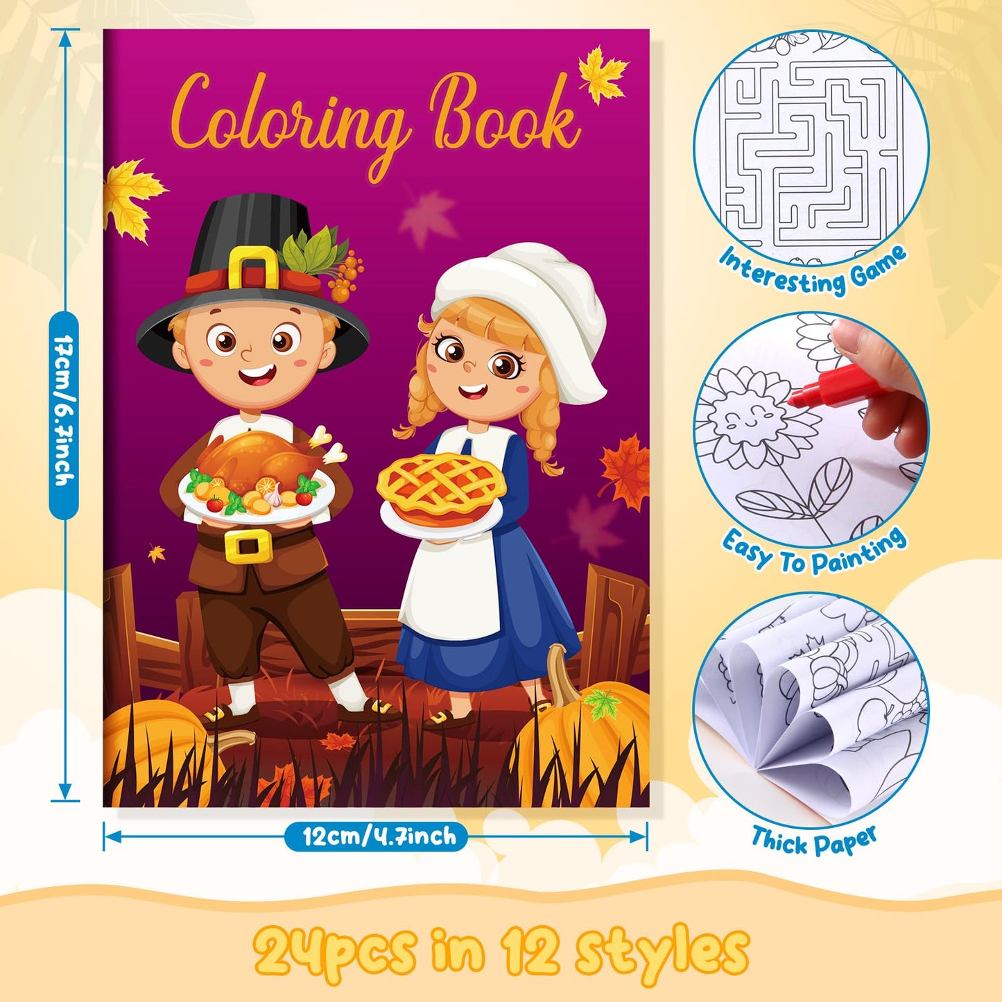 Ben Louis 24 Fall Mini Coloring Books With 24 Crayons Fall Harvest Party Favors Bulk For Kids Autumn Leaf Pumpkin Birthday Thank
