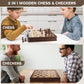 Peradix Magnetic Chess Checkers Board Sets With 2 Built-In Storage Drawers,12.8' Classic 2 In 1 Wooden Games With 2 Extra Queens For Kids And Adults,Travel Portable Chess Game Set
