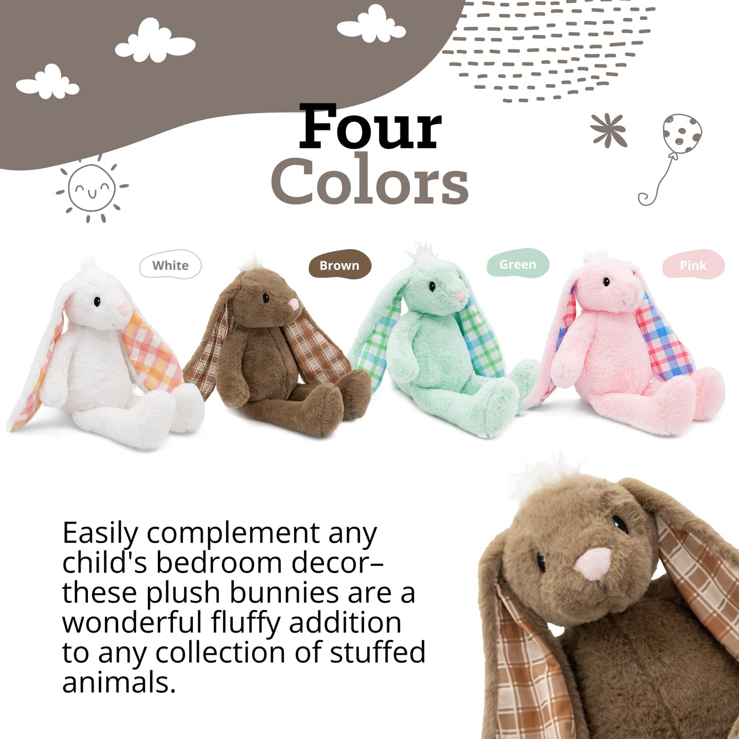 Plushible Easter Bunny Stuffed Animal, 18'' (Brown) - Plush, Soft Embroidered Stuffed Bunny Toy For Kids, Newborns, Boys & Girls