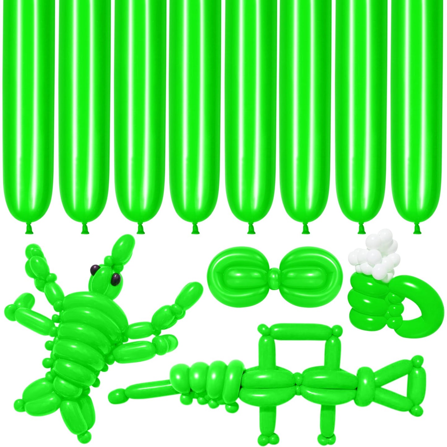 Lxzfcrg 260 Balloons Green Long Balloons For Balloon Animals, Thickening Long Skinny Latex Twisting Balloon For Balloon Garland
