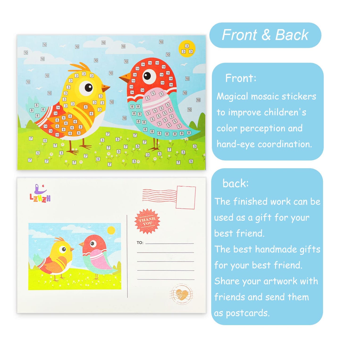 LZHZH 6 PCS - Mosaics Sticker Art Kit for Kids