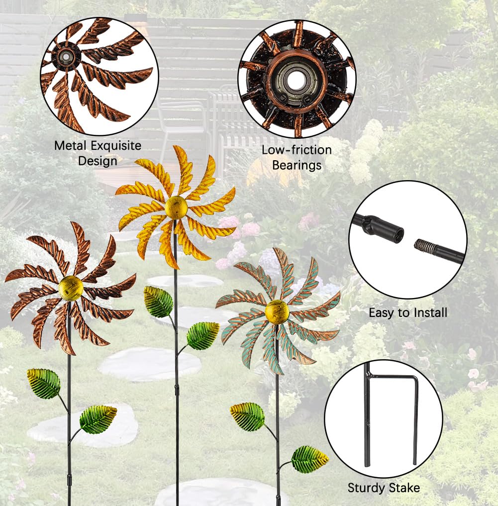 Stargarden 3Pcs Metal Wind Spinners Outdoor, Garden Pinwheels For Yard, Small Windmills Decorative Garden Stakes For Yard Lawn P