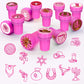 Cinrobiye 24 PCS Pink Western Cowgirl Party Stampers - Wild West Birthday Favors for Girls, Barn & Wooden House Party Supplies,
