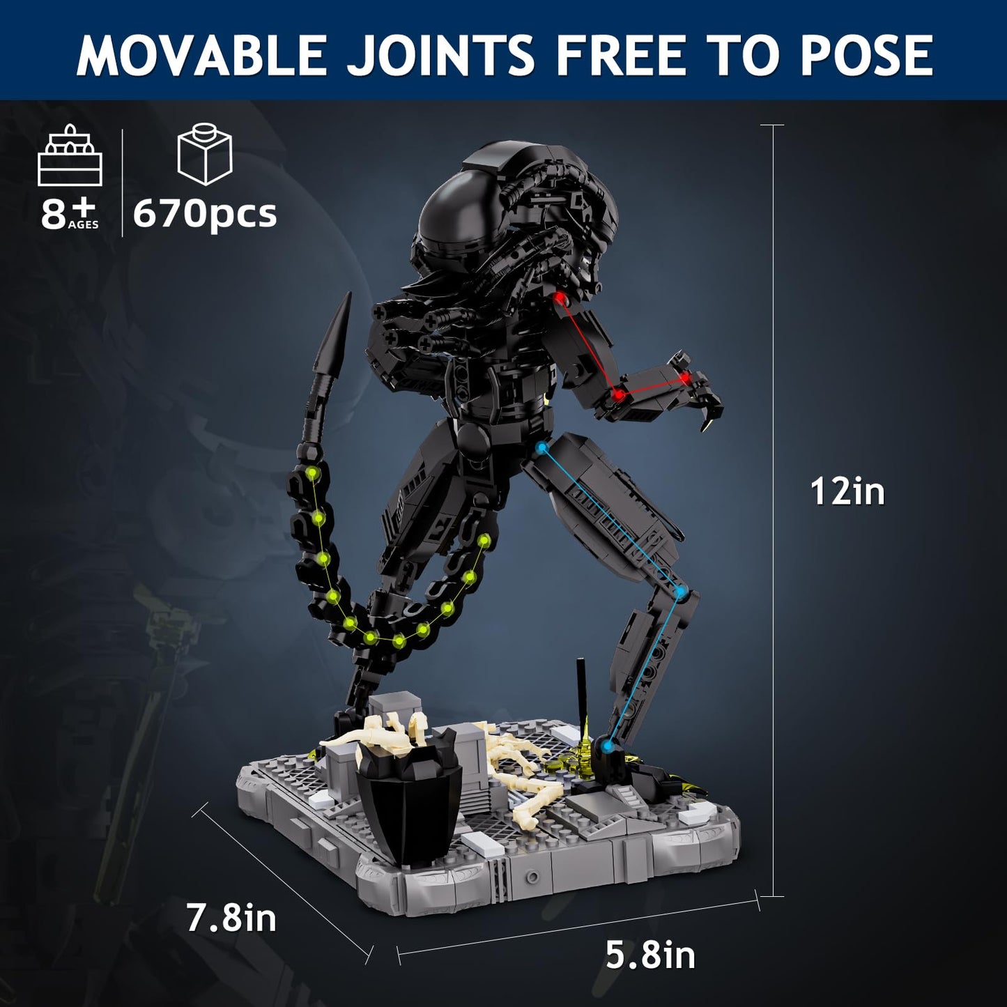 Itshwoee Xenomorph Building Blocks Set, Xenomorph Action Figure Building Sets For Adults With Support Base And Little Facehugger