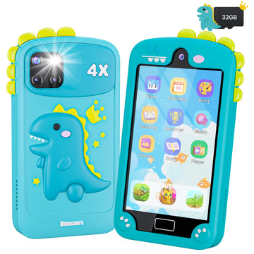 Kids Smart Phone for Boys with 4.0'' Large Touchscreen, 32G Card for Age 3-10 Kids Toys Cell Phone with Holographic Pyramid, Tod