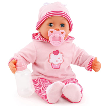First Words Baby: Pink Cupcake 24 Sounds 15'' Doll - Pacifier & Bottle, Sleeping Eyes, Press Tummy For Sounds, Ages 3+