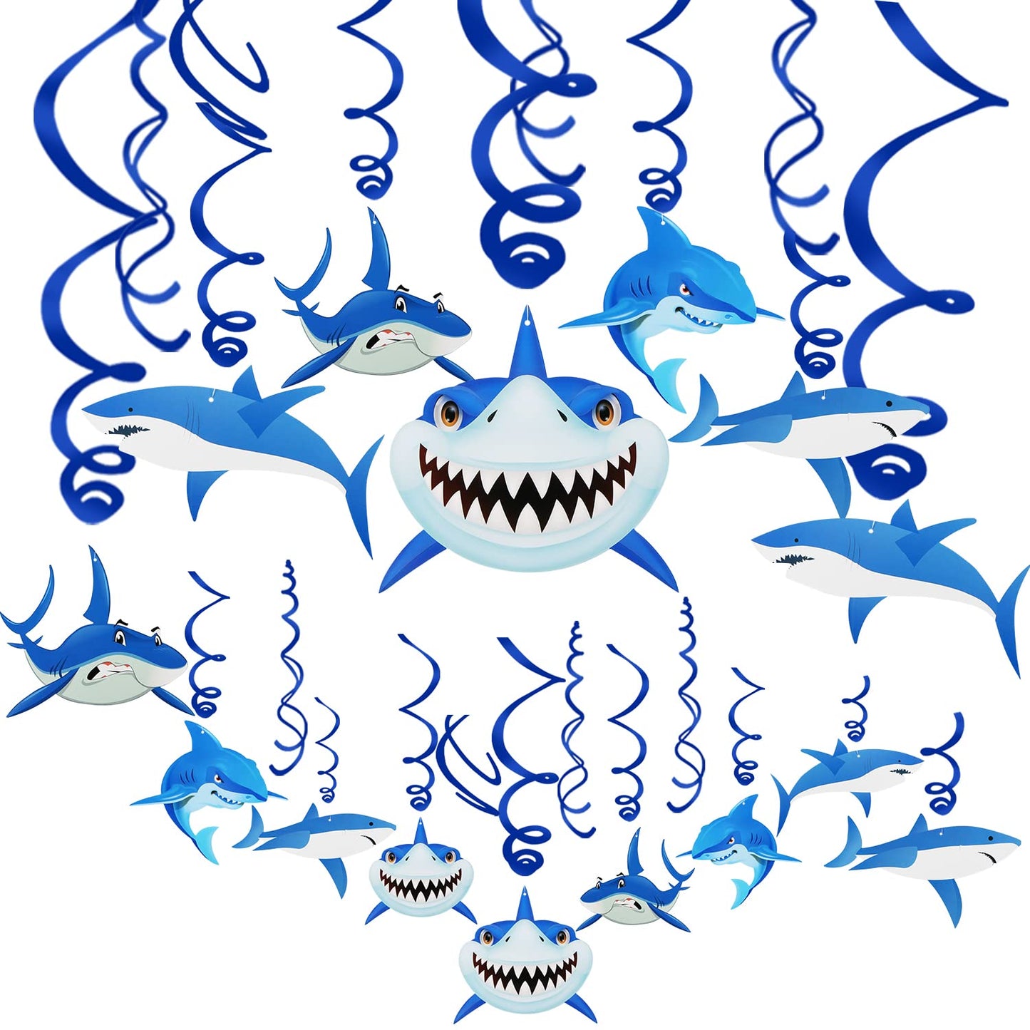 30PCS Shark Hanging Swirls Decorations - Summer Pool Decoration Under the Sea Party Decoration Ocean Theme Party Supplies Baby S