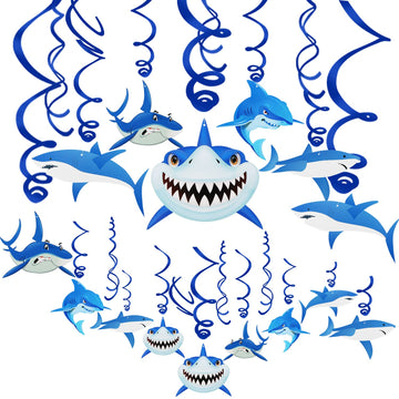 30PCS Shark Hanging Swirls Decorations - Summer Pool Decoration Under the Sea Party Decoration Ocean Theme Party Supplies Baby S
