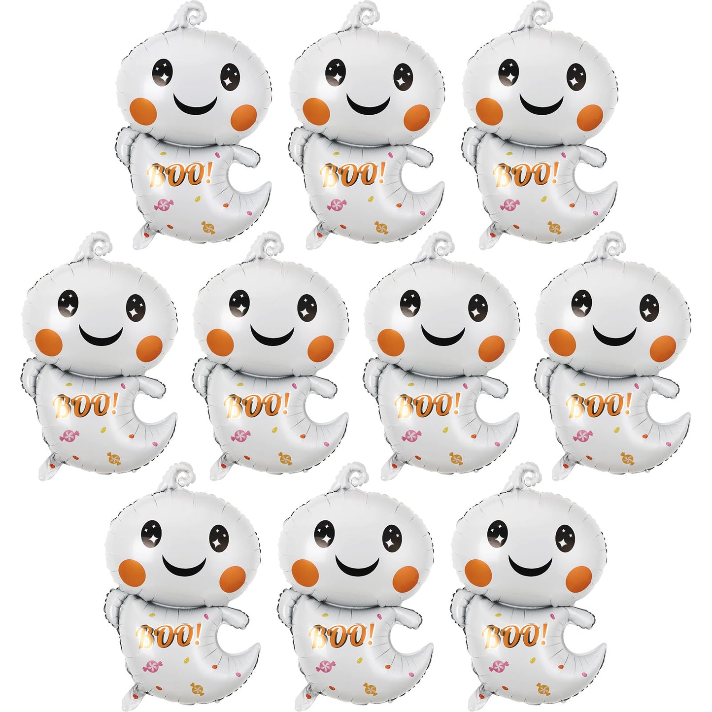 FEBSNOW Halloween Ghost Foil Balloons, 10 Pack 32 Inch Halloween Large Ghost Mylar Balloons for Halloween Birthday Boo Party Dec