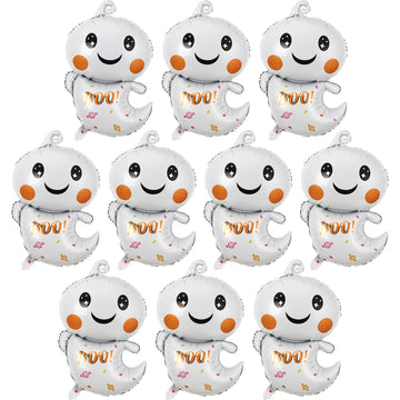 FEBSNOW Halloween Ghost Foil Balloons, 10 Pack 32 Inch Halloween Large Ghost Mylar Balloons for Halloween Birthday Boo Party Dec