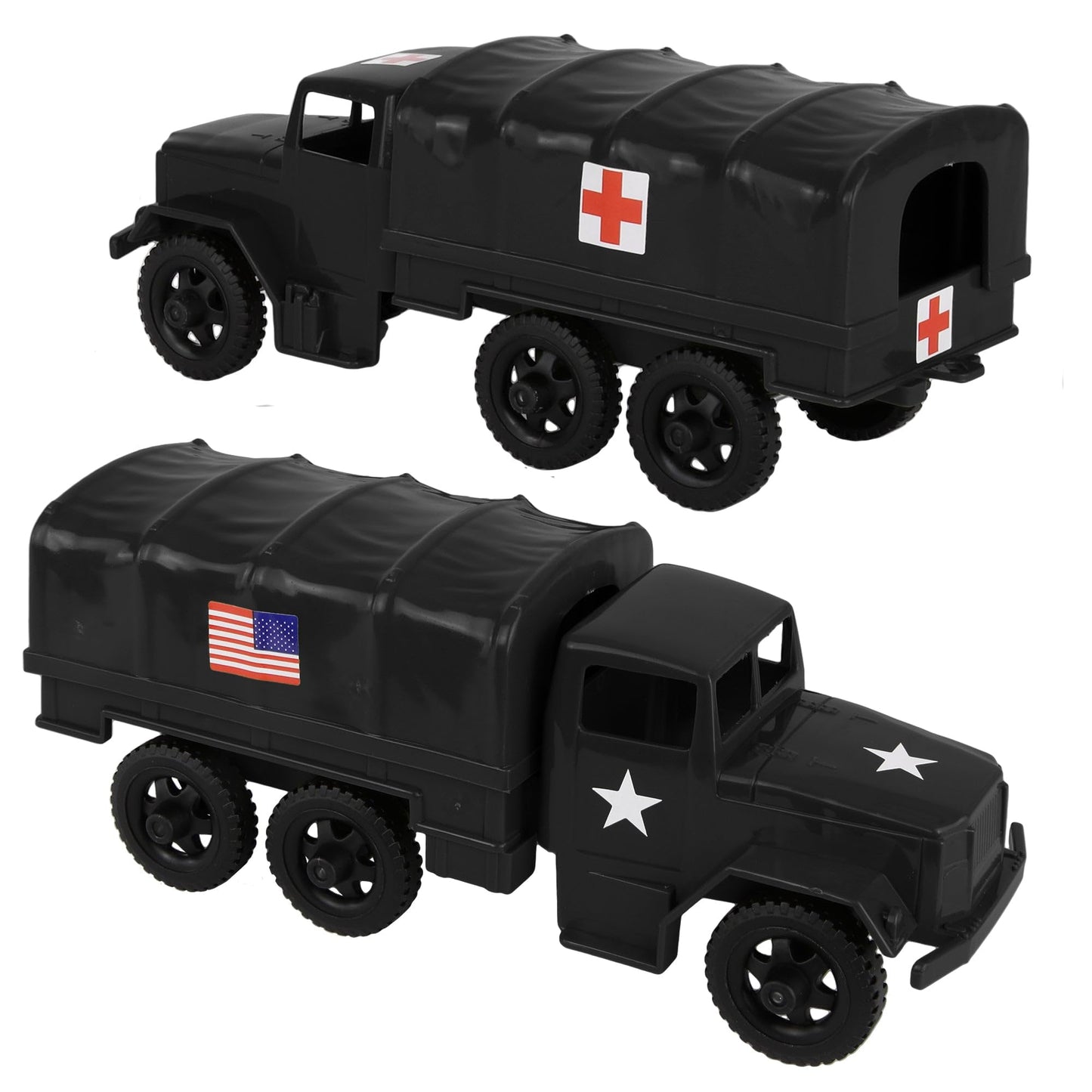 TimMee Plastic Army Men Trucks - Black M34 Deuce and a Half Cargo Vehicles US Made