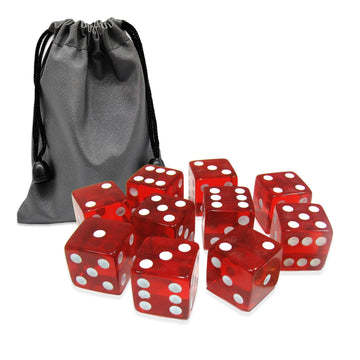 Bluemoona 10 Pcs 16mm 6 Sided Dice D6 RPG D&D Transparent Red + Bag Set