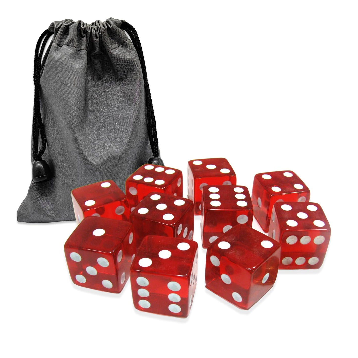 micoshop 10 Pcs 19mm 6 Sided Dice D6 RPg D&D game Transparent Red + Bag Set