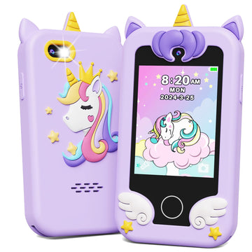KOKODI Kids Smart Phone Toys, Birthday Gifts Unicorn Toddler Play Phone for Girls 3-10, Touchscreen HD Cell Phone for Kids, Trav