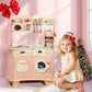Wooden Play Kitchen For Kids Toddlers, Wooden Pretend Play Kitchen Set Toy With Washing Machine And Coffee Grinder, Toys Kitchen