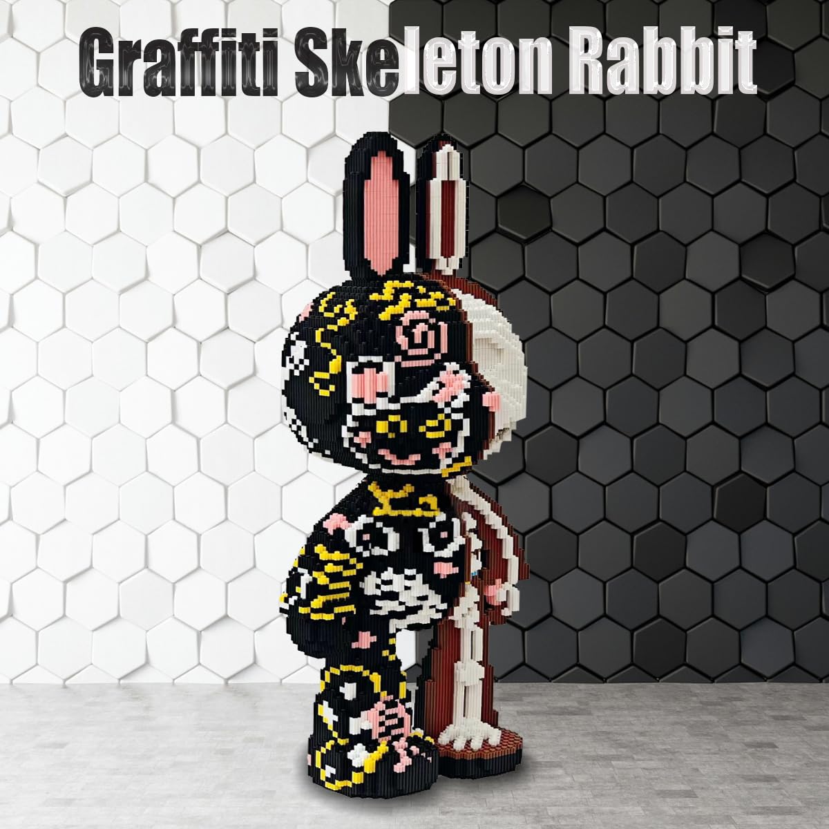 HONLANCH Micro Building Blocks Set - Animal Graffiti Skeleton Rabbit, 8000PCS, 21.6 inches, Plastic, Model MP8003, Gift for All Ages