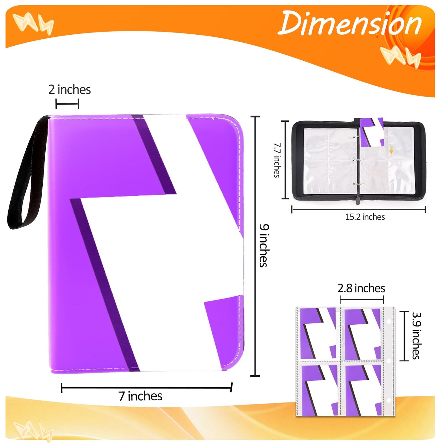 Card Binder 4 Pocket Trading Game Collection Album with 50 Removable Sleeves  enhanced PU Holder Zipper  Trading Card Book Holder for Game Cards  Sports Cards  Baseball  Basketball  Football Cards