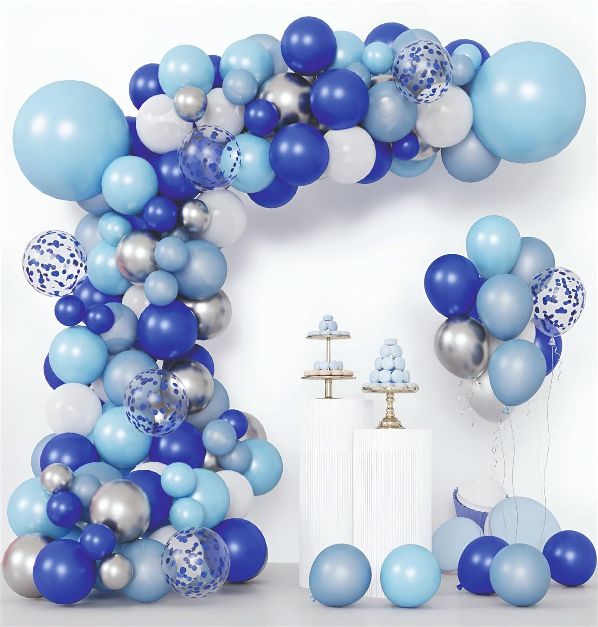YOURS DECOR Blue Balloons Garland Arch Kit, Blue and White Balloons, Royal Blue Baby Blue White Sliver Balloon Arch For Kids, Ad