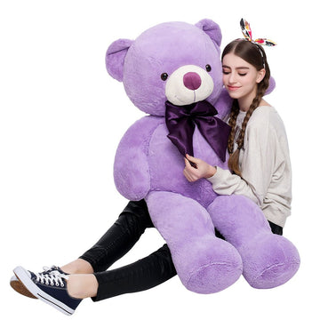Morismos Giant Teddy Bear Stuffed Animals 4 Feet Purple Plush Toy For Girlfriend Kids Birthday (Purple, 47 Inches)