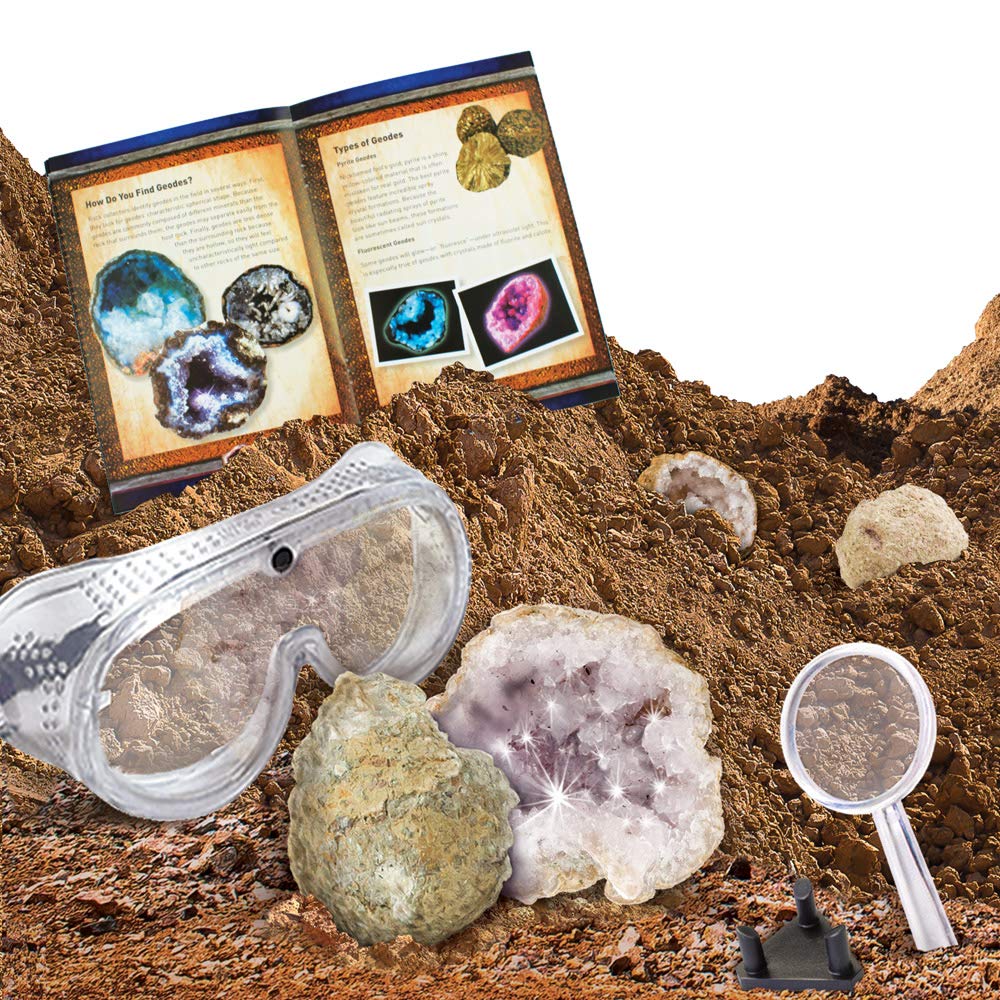 National Geographic Break Open 2 Geodes Science Kit – Includes Goggles, Detailed Learning Guide And Display Stand - Great Stem Science Gift For Mineralogy And Geology Enthusiasts Of Any Age