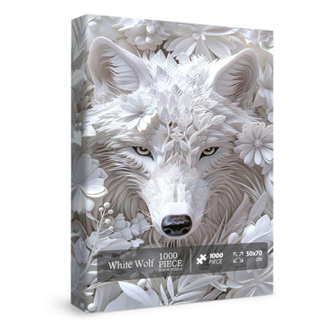 Impossible Flower Wolf Puzzles For Adults 1000 Pieces, Hard Difficult Animals White Jigsaw Puzzles, Floral Winter Wolves Art Puzzles