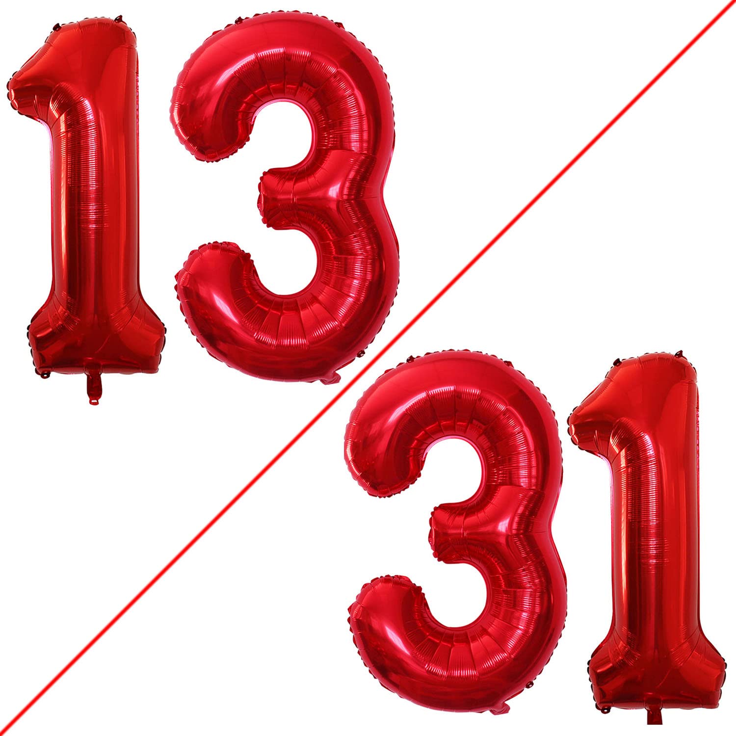 Goer Number 13 Balloons For 13Th Birthday Sweet 13 Party Decorations,42 Inch Jumbo Foil Helium 31 Balloons For 31St Birthday Party Decoration (Red)