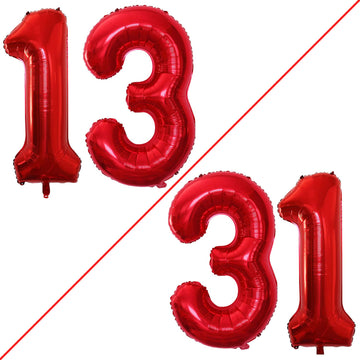Goer Number 13 Balloons For 13Th Birthday Sweet 13 Party Decorations,42 Inch Jumbo Foil Helium 31 Balloons For 31St Birthday Party Decoration (Red)