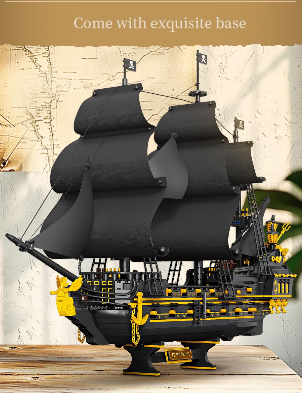 SEMKY Pirate Series Black Devil Pirate Ship MOC Building Blocks and Engineering Toy(2076 Pieces)  Pirate Ship for Kid and Fan