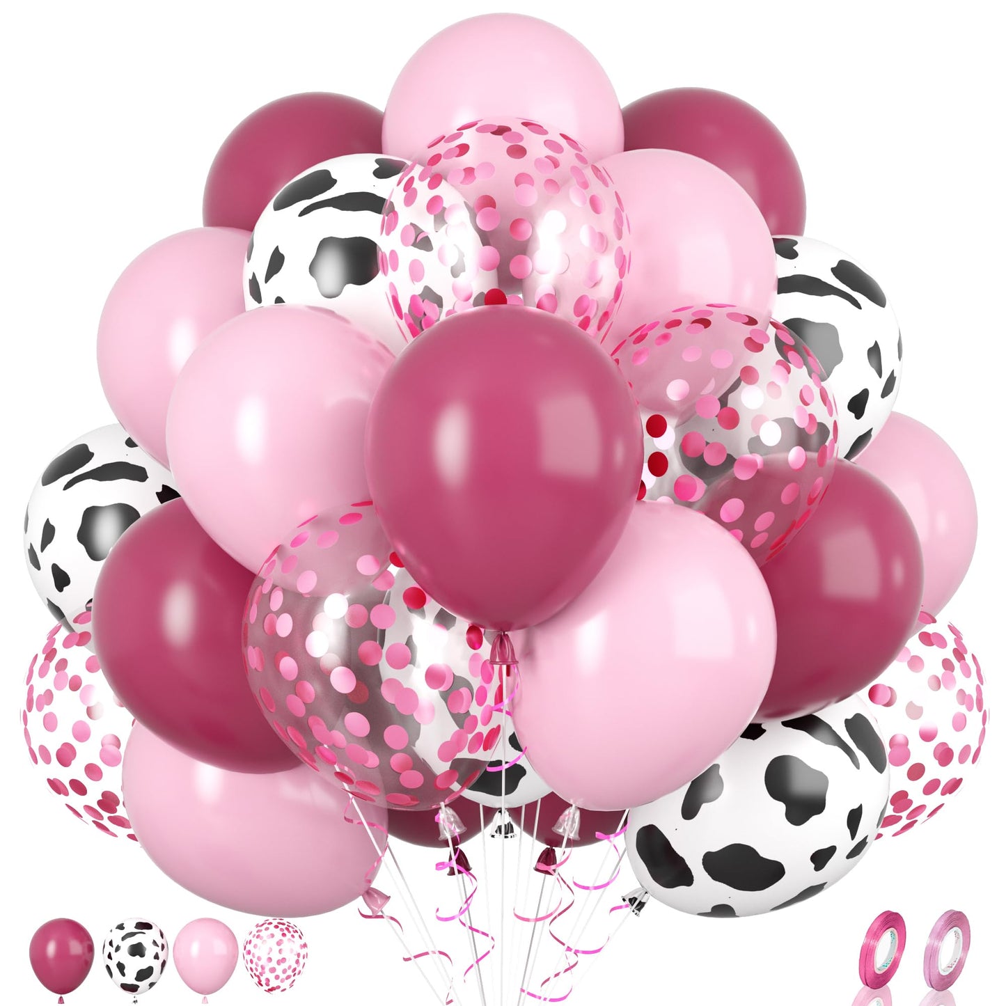 Paready Cow Balloons, 30Pcs Pink Cow Balloons 12 Inch Pink Confetti And Cow Print Balloons Hot Pink And Light Pink Latex Balloon