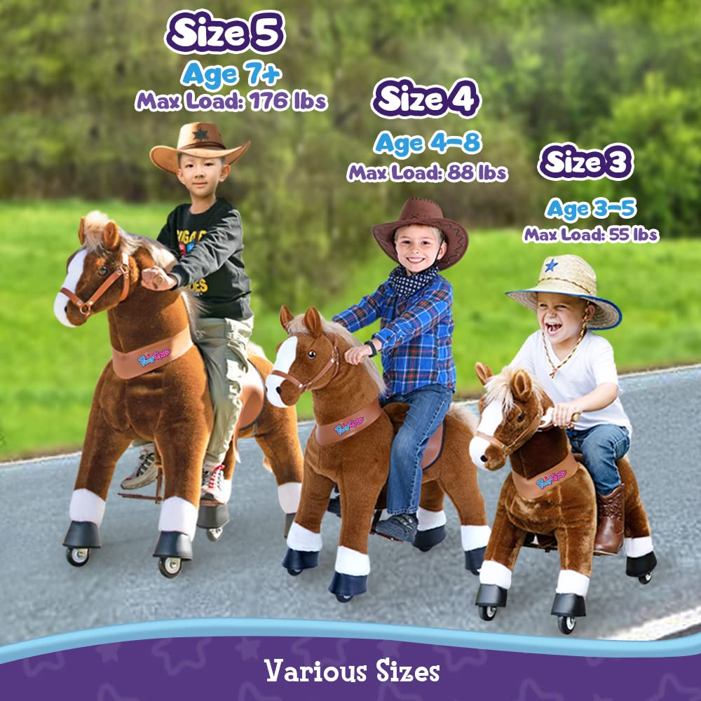 Ponycycle Official Ride-On Horse No Battery No Electricity Mechanical Pony Brown With White Hoof Giddy Up Pony Plush Walking Animal Size 4 For Age 4-8 Years - Ux424