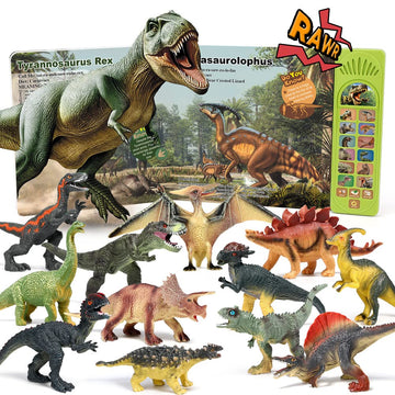 Oenux Dinosaur Toys With Interactive Sound Book For Kids 3-5, Dinosaur Book With Sound &12 Toy Dinosaurs Figures, Toddler Dinosaur Learning Toys For Boy, Dinosaur Present For Boys Girl Age 4-7