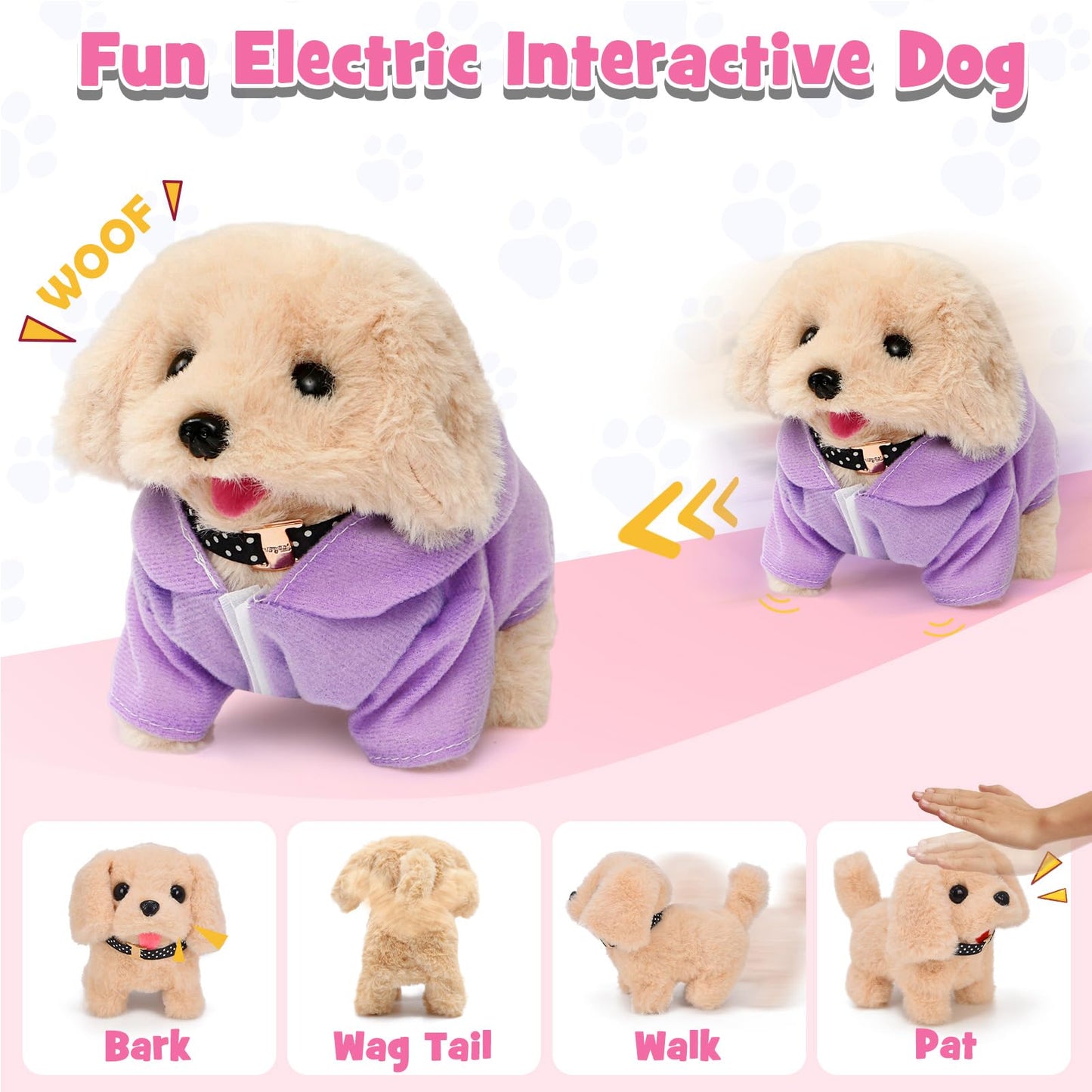 Cleboen 17pcs Robot Dog Toys for Girls Kids Boys 3-6  Realistic Interactive Robot Puppy Dog Plush Toys with Walk & Bark  Pretend Play Puppy Pet Care Playset  3 4 5 6 Year Old Girl Birthday Gift Ideas