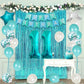 Funmemoir 11th Birthday Decorations - Teal Cake Topper, Fringe Curtain, Banner & Foil Balloon for Girls, 11 Year Old Birthday Decor