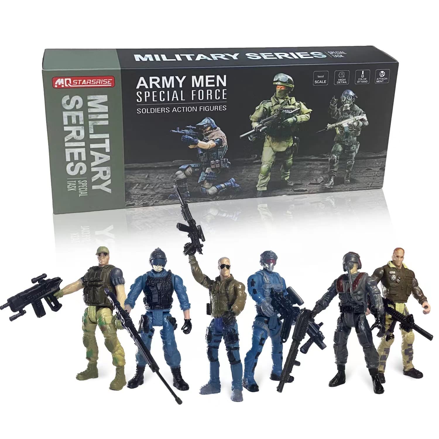 MQSTARSRISE Toy Soldiers Action Figures  6 Pcs Army Men Action Figure Play Set for Kids  US Army Men and SWAT Team Toy with Military  Accessories for Kids Toddler Boy