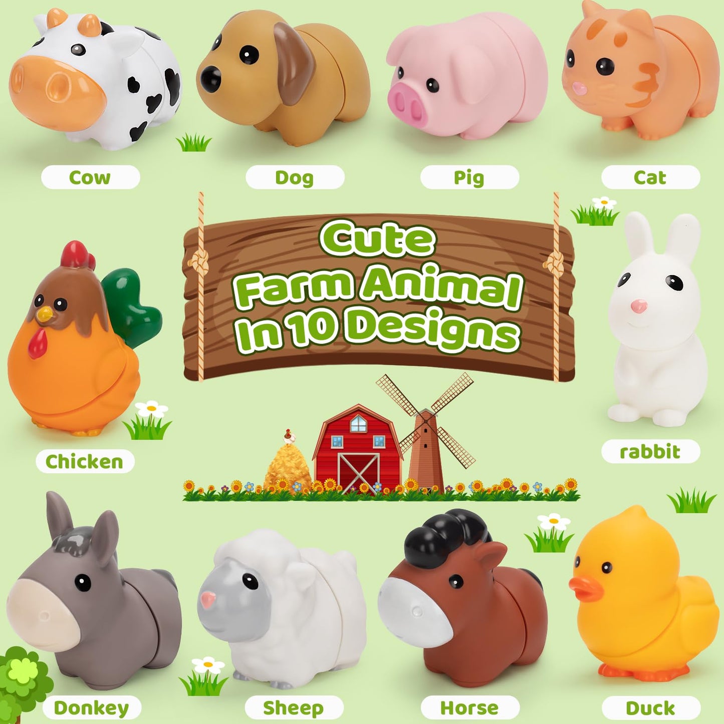 V-Opitos 10 Pack Farm Animal Matching Toys, Montessori Gifts For 1-3 Year Old Toddlers
