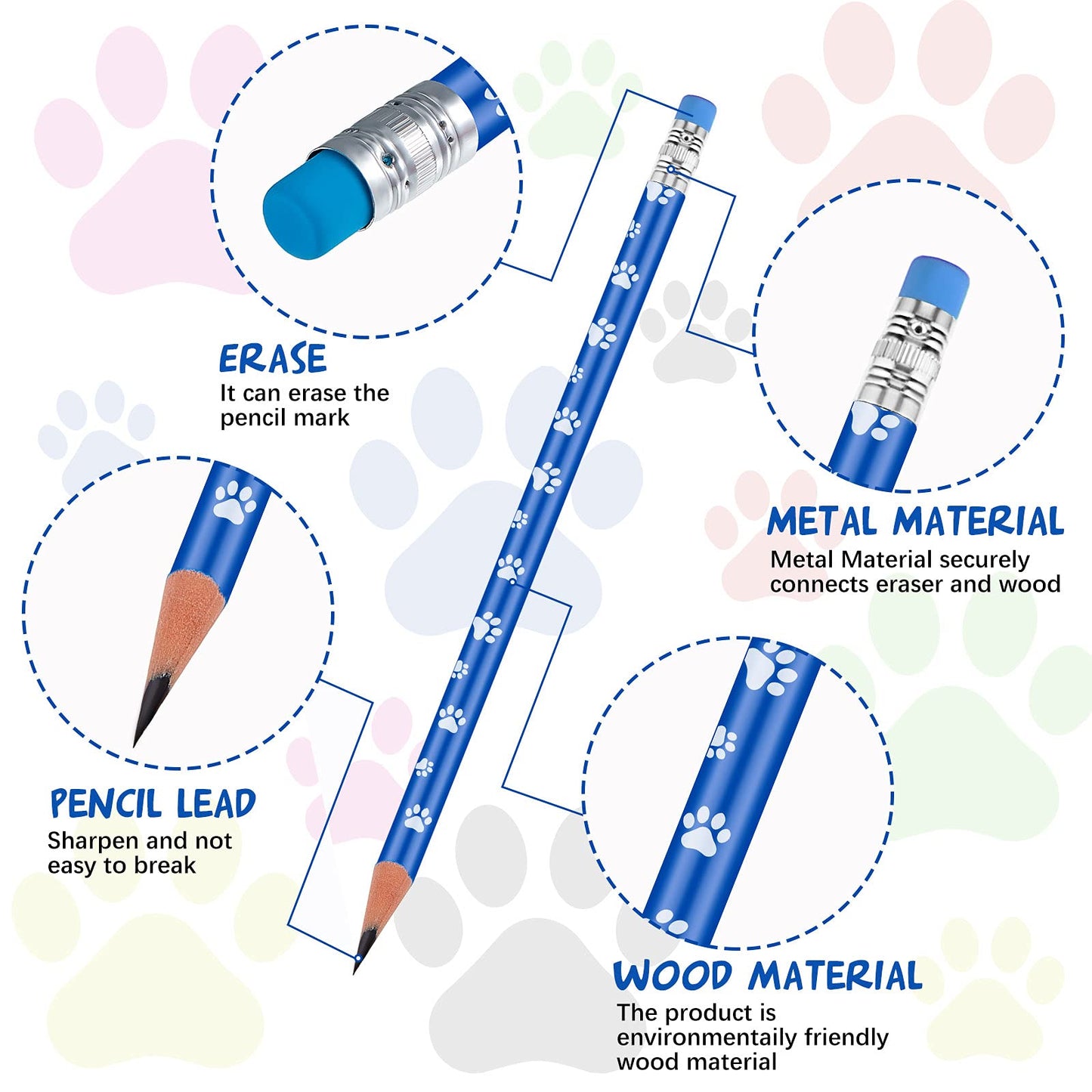 36 Pieces End of Year Student Gifts, Paw Print Pencil, Colorful Wooden Pencils for Kids, Dog Party Favors Fun School Supplies an