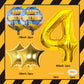Construction Balloons 4Th Birthday, 9Pcs 40 Inch Gold Number 4 Balloons With Large Excavator Dump Truck Crane Bulldozer Foil Myl