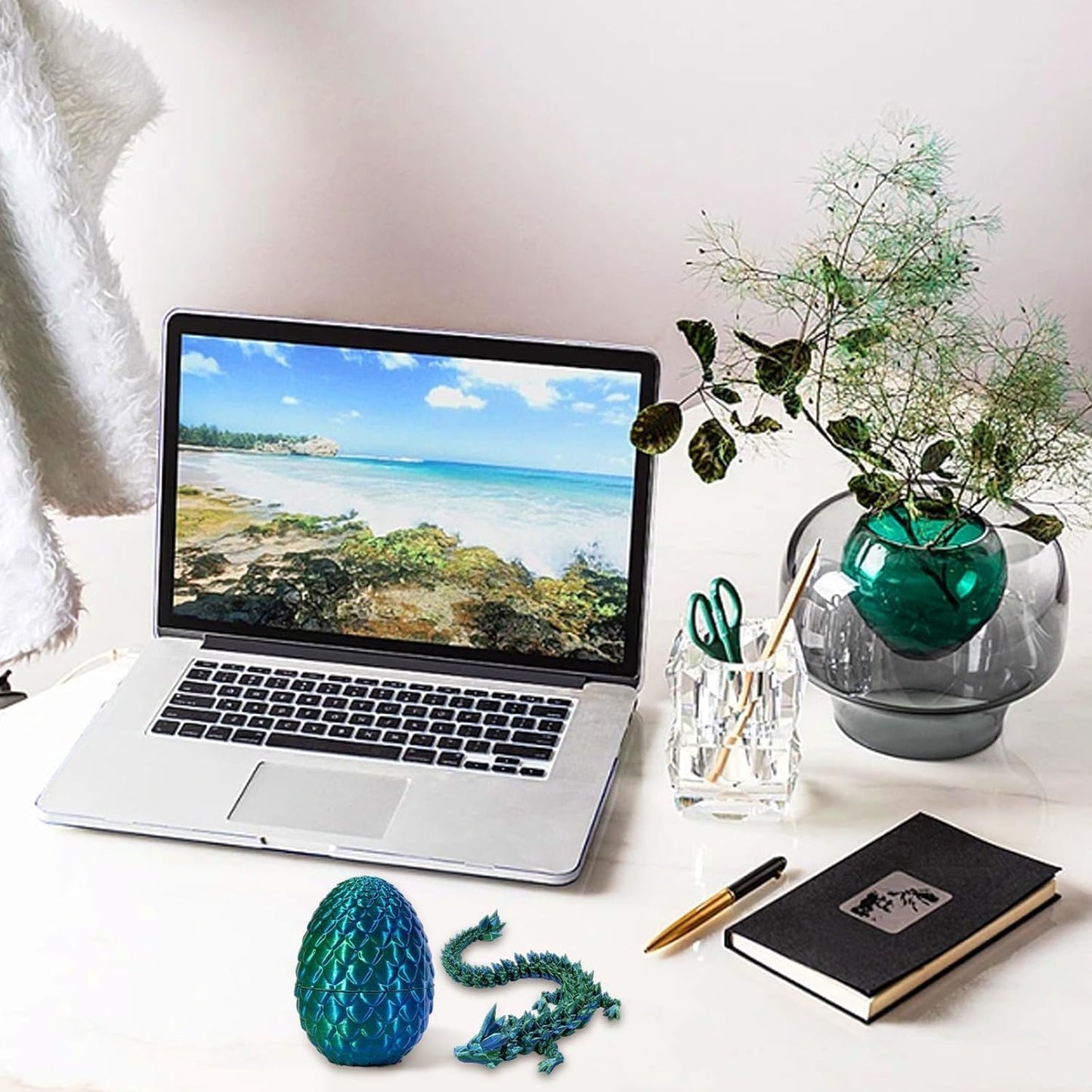 3D Printed Dragon Eggs with Dragon Inside - Fun Fidget Figurine Toys  Easter Basket Stuffers Surprise Mystery Crystal Printing Dragon Egg mature-themed Home Office Desk Decor Toy Gifts (Laser Blue&Green)