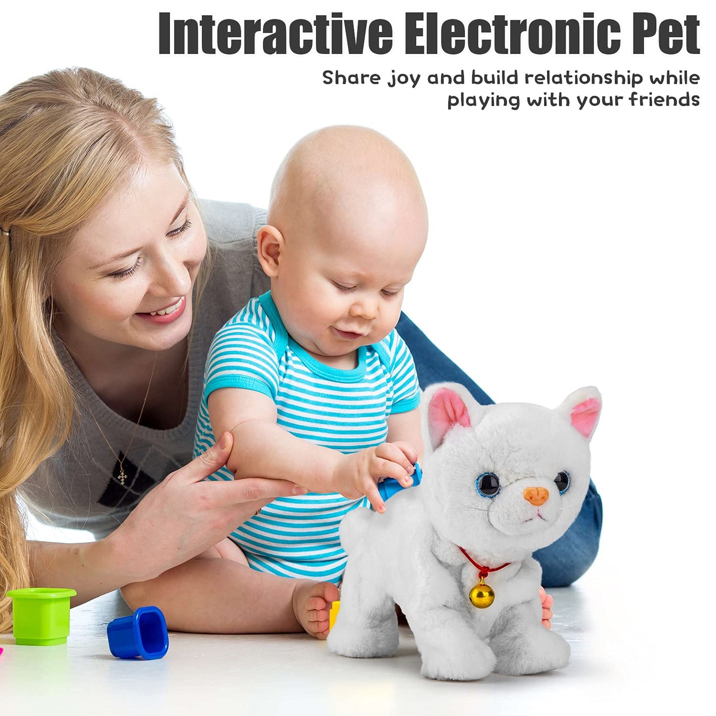 Smalody Interactive Electronic Plush Toy - Upgrade Robot Talking Cat Toys with LED Light Eyes, Animals Sound Control Electronic