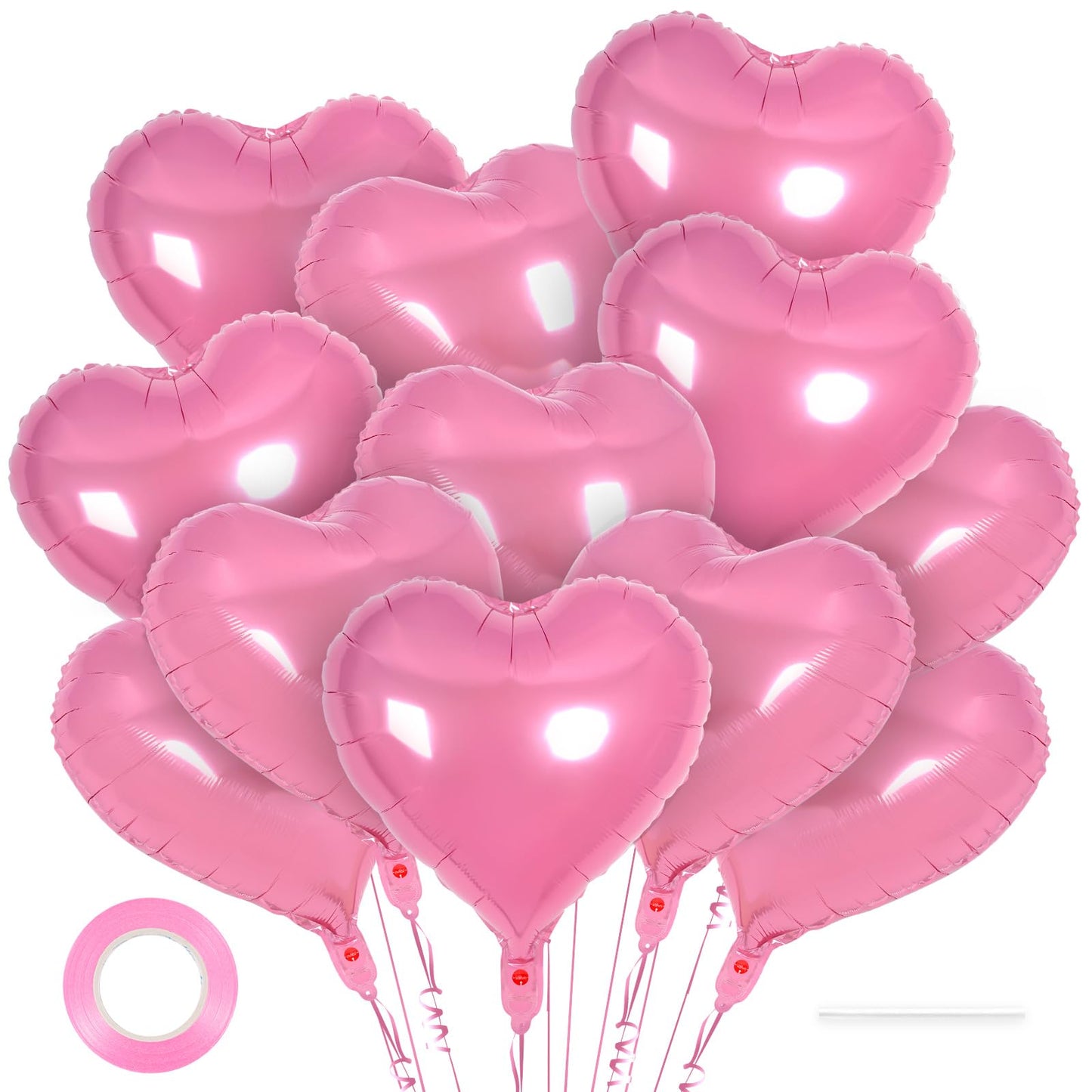12 Pcs Heart Balloons,18 Inch Pink Heart Foil Balloons Love Balloons Valentine Balloons For Birthday Party Wedding Engagement Pa