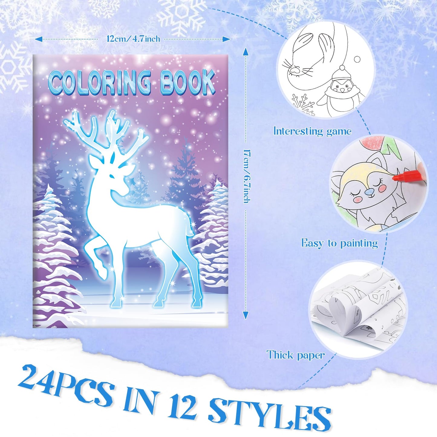 BenLouis 24 Pcs Frozen Mini Coloring Books Kids Winter Snowflake Party Favors Small Activity Books Bulk for Kids Winter Holiday