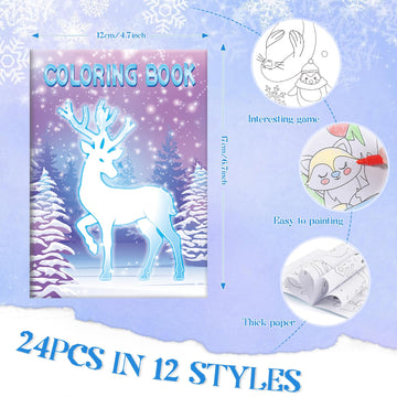 BenLouis 24 Pcs Frozen Mini Coloring Books Kids Winter Snowflake Party Favors Small Activity Books Bulk for Kids Winter Holiday