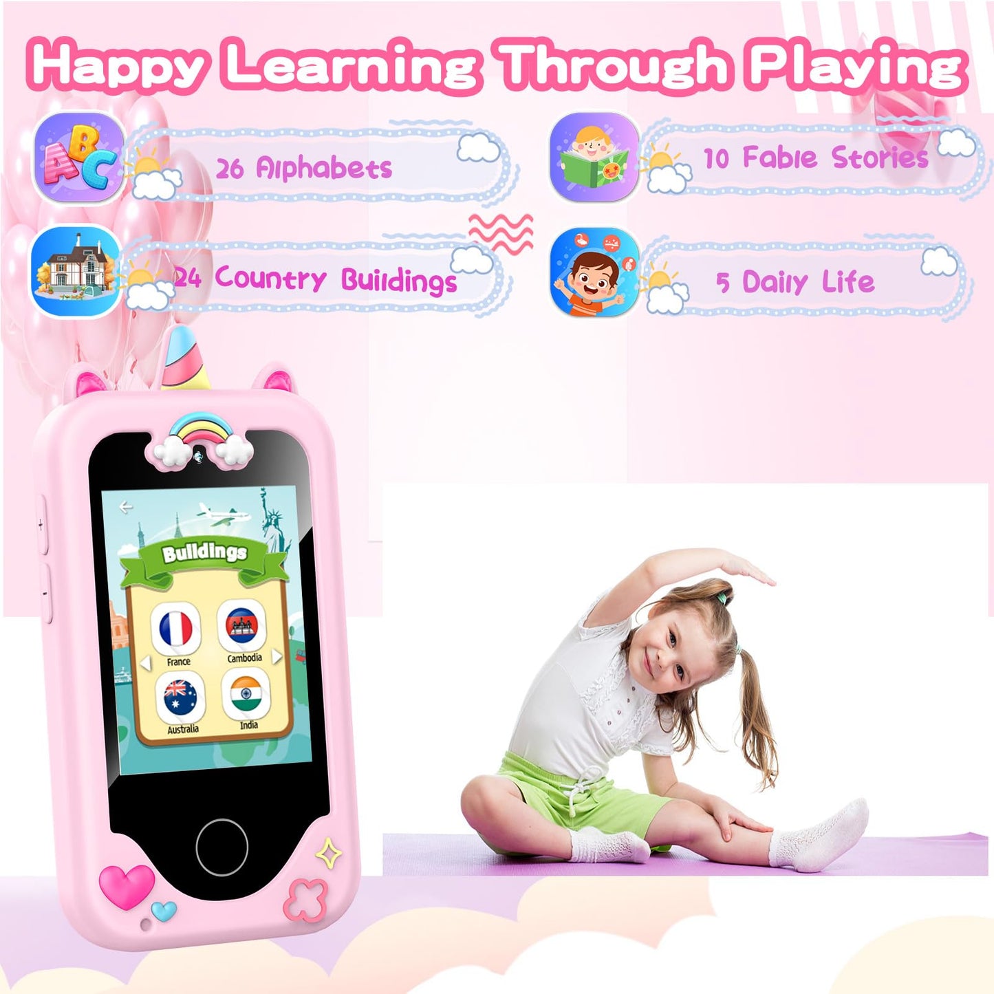 Kids Smart Phone for Girls, Christmas Birthday Gifts for Girls Age 3-10,Kids Toys Cell Phone, Toddler Learning Play Toy Phone wi
