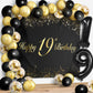 Happy 19Th Birthday Balloons Black Set Decor - Cheers To 19 Years Old Party Theme Garland Banner Backdrop Decorations For Women
