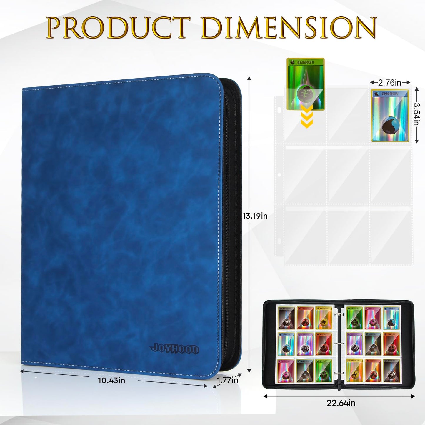 JoyHood Card Binder for Trading Card  Card Collection Binder with 9 Pocket - Hold Up to 900 Cards  Card Album Holder compatible with TCG/PM/MTG/OPCG/YGO Card (Sapphire Blue  9 Pockets)