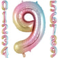 Rainbow Gradient Number 9 Balloon, 40 Inch Big Large Foil Number Balloons, Jumbo Mylar Number 9 Balloons For 9 Year Old Birthday