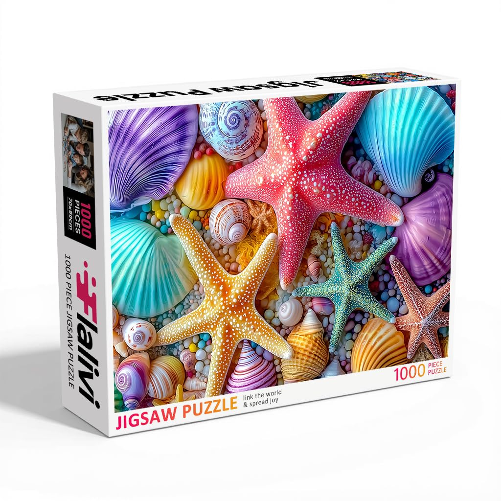 1000 Piece Jigsaw Puzzle for mature-themeds - Colorful Seashells and Starfish Ocean Beach Theme  Vibrant Marine Life Art Puzzles  Challenging Brain Game  enhanced Eco-Friendly Gift