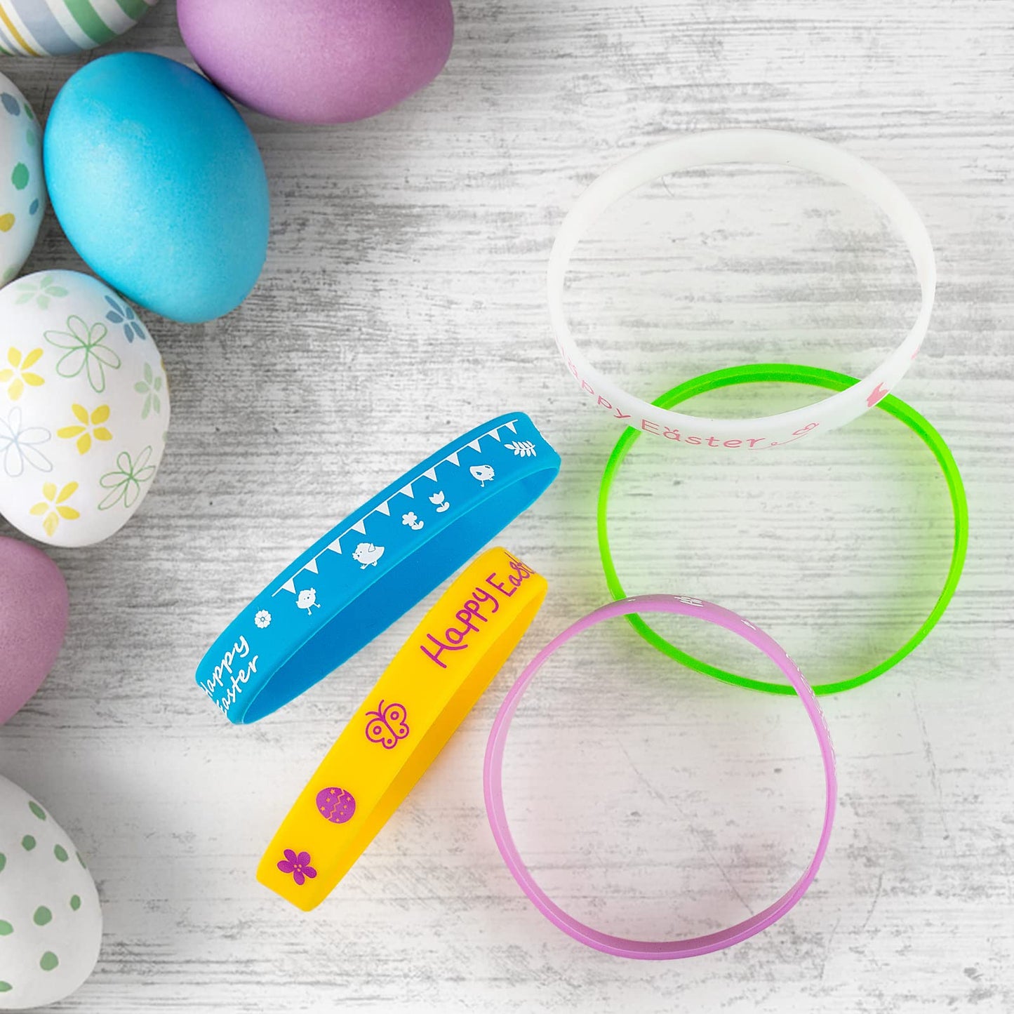 Hexiaoxiao 24Pcs Easter Rubber Bracelets Silicone Wristbands For Easter Party Favors Supplies Rubber Bracelets For Kids&Teens Gi