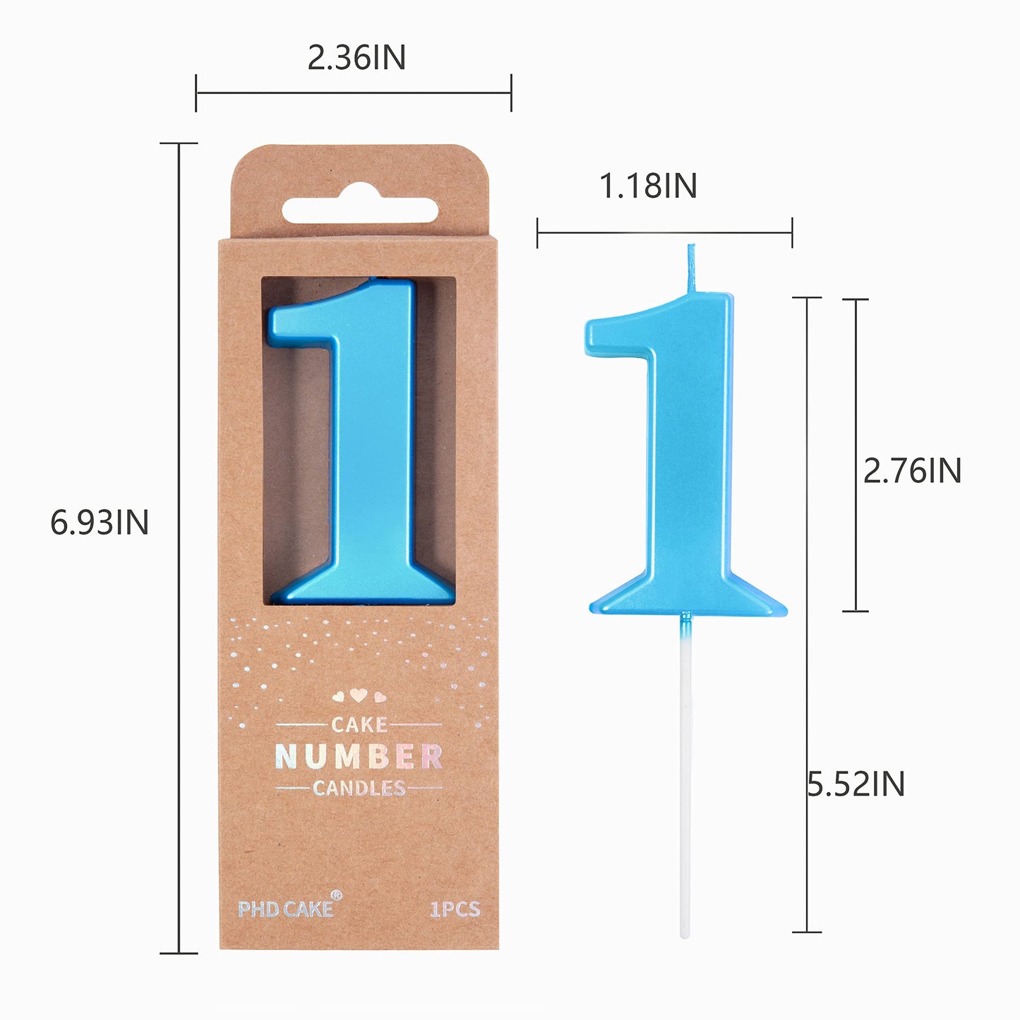 PHD CAKE Blue Number Birthday Candles - 2.76 Inch, Synthetic Wax, 1 Number for Party Celebrations