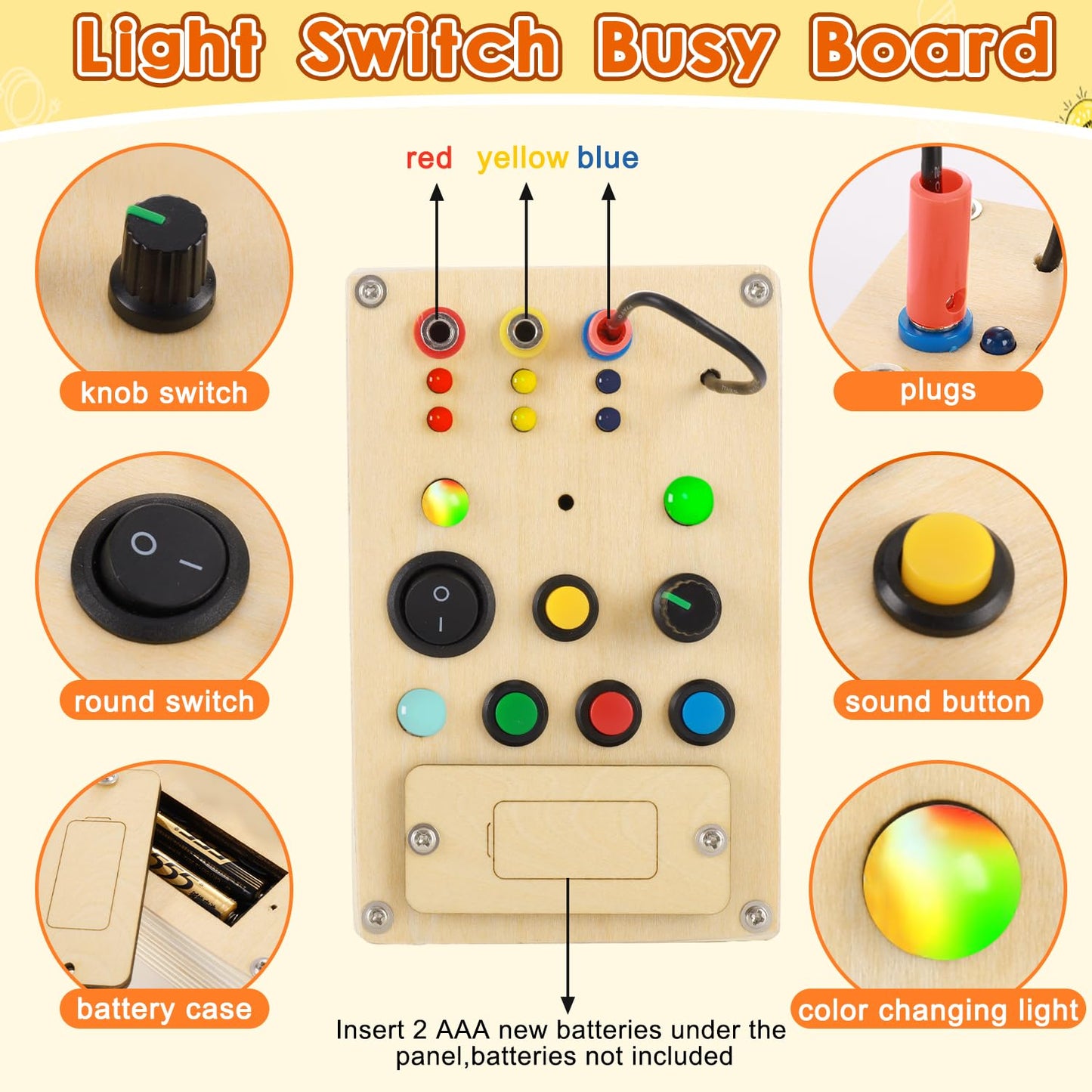 Montessori Busy Board Toddler Toys,Wooden Sensory Toys For Toddlers 1-3 With Led Light Up Buttons Baby Educational Toy Gifts For